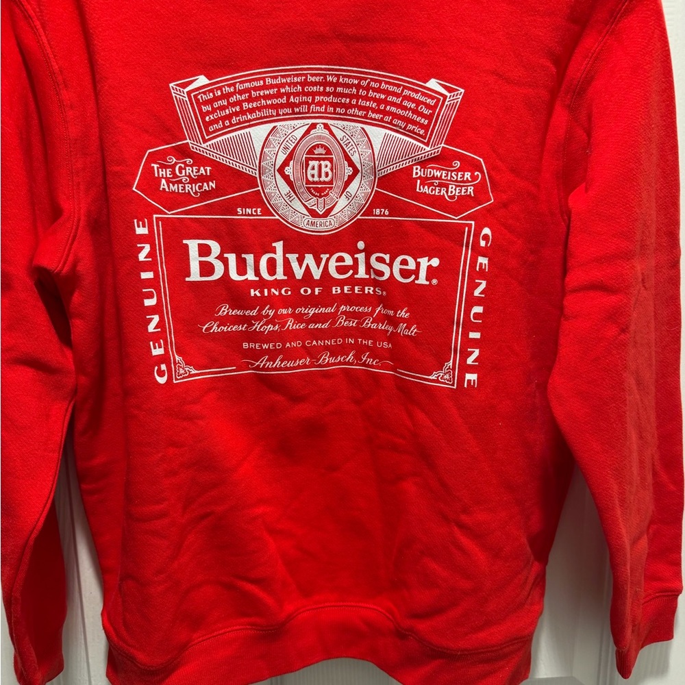 NWOT Budweiser Red Crewneck with White Logo